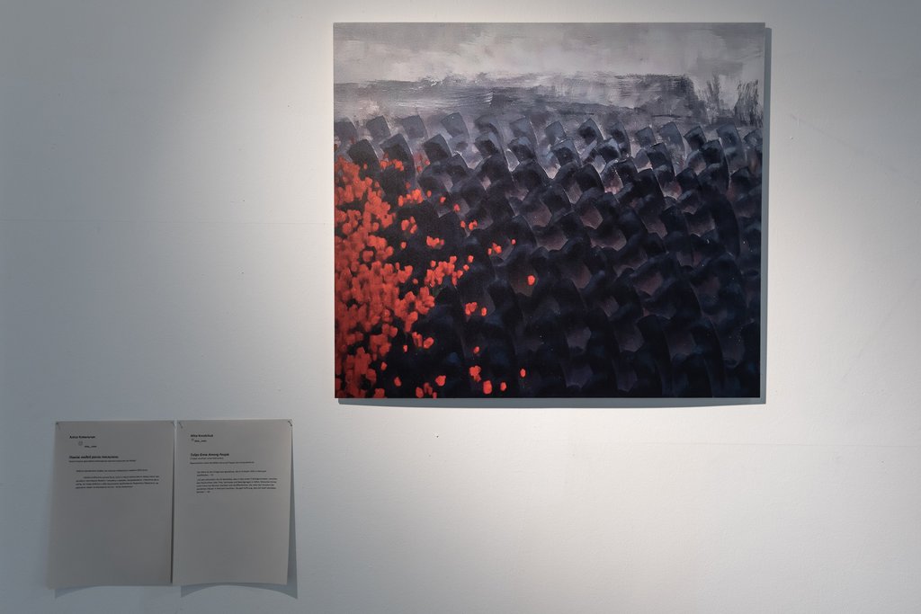 Das Foto zeigt den Ausstellungsraum Photo Dose mit dem Kunstwerk von Alisa Kovalchuk: Tulips Grew Among People. Foto © Edith-Russ-Haus